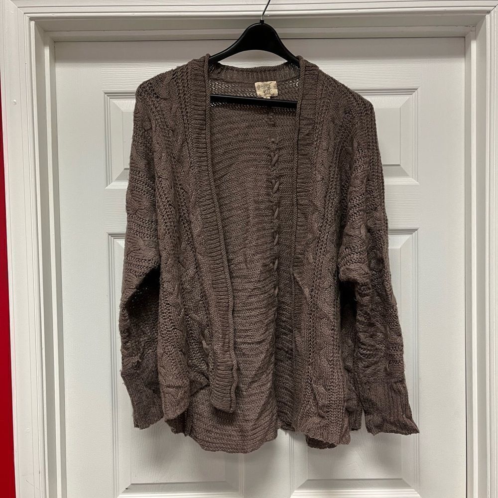 Hippie Rose Brown Open Front Back Criss Cross Sweater sz M